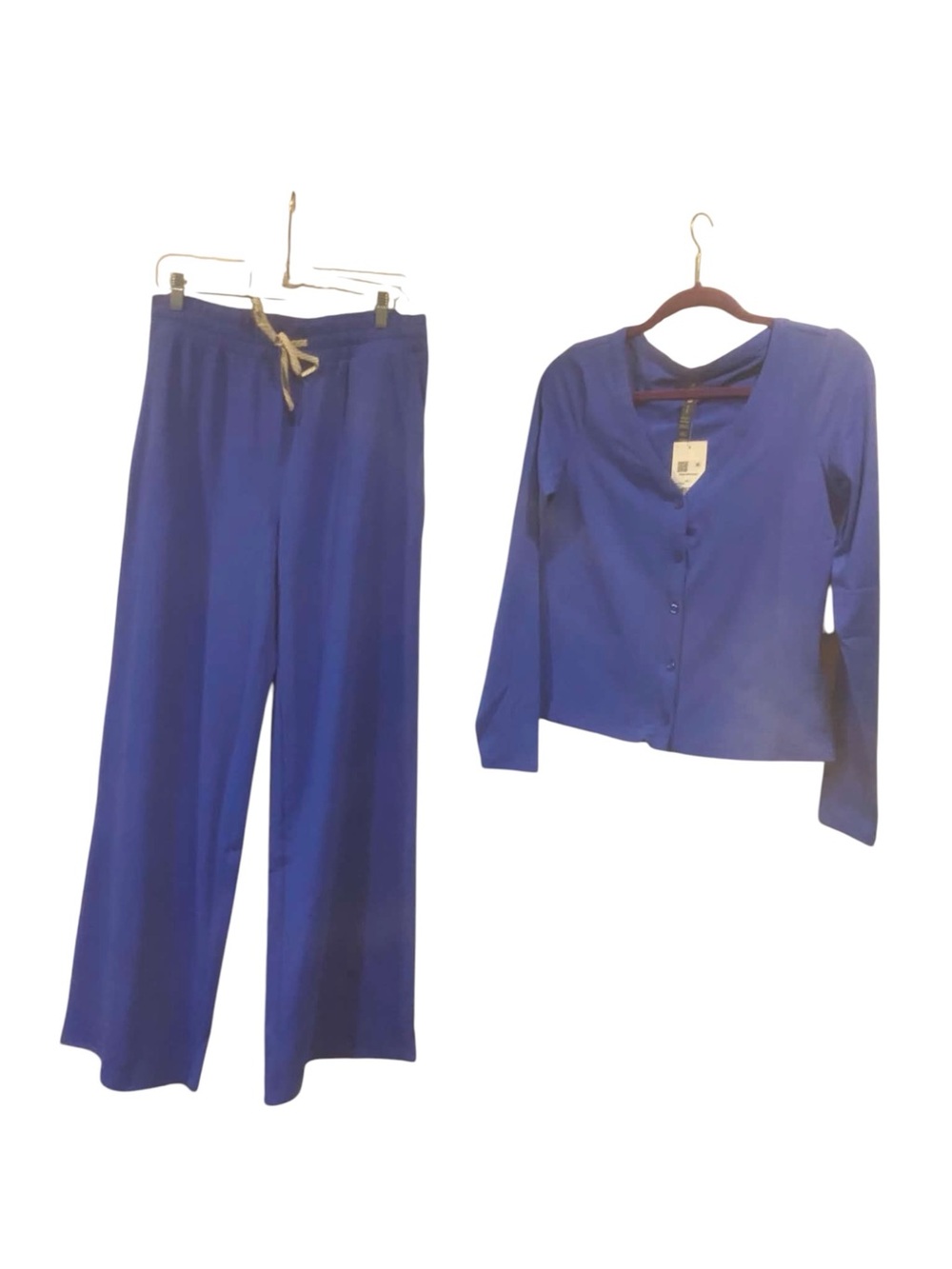 NWT Vuori Halo V-Neck Cardigan /Halo Essential Wideleg Set ELECTRIC BLUE Size L